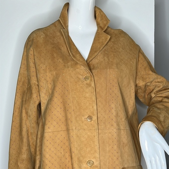 Revillon Paris Sz 40 Nubuk Laser Perforated Suede Leather 3/4 Coat Jacket - Picture 4 of 12
